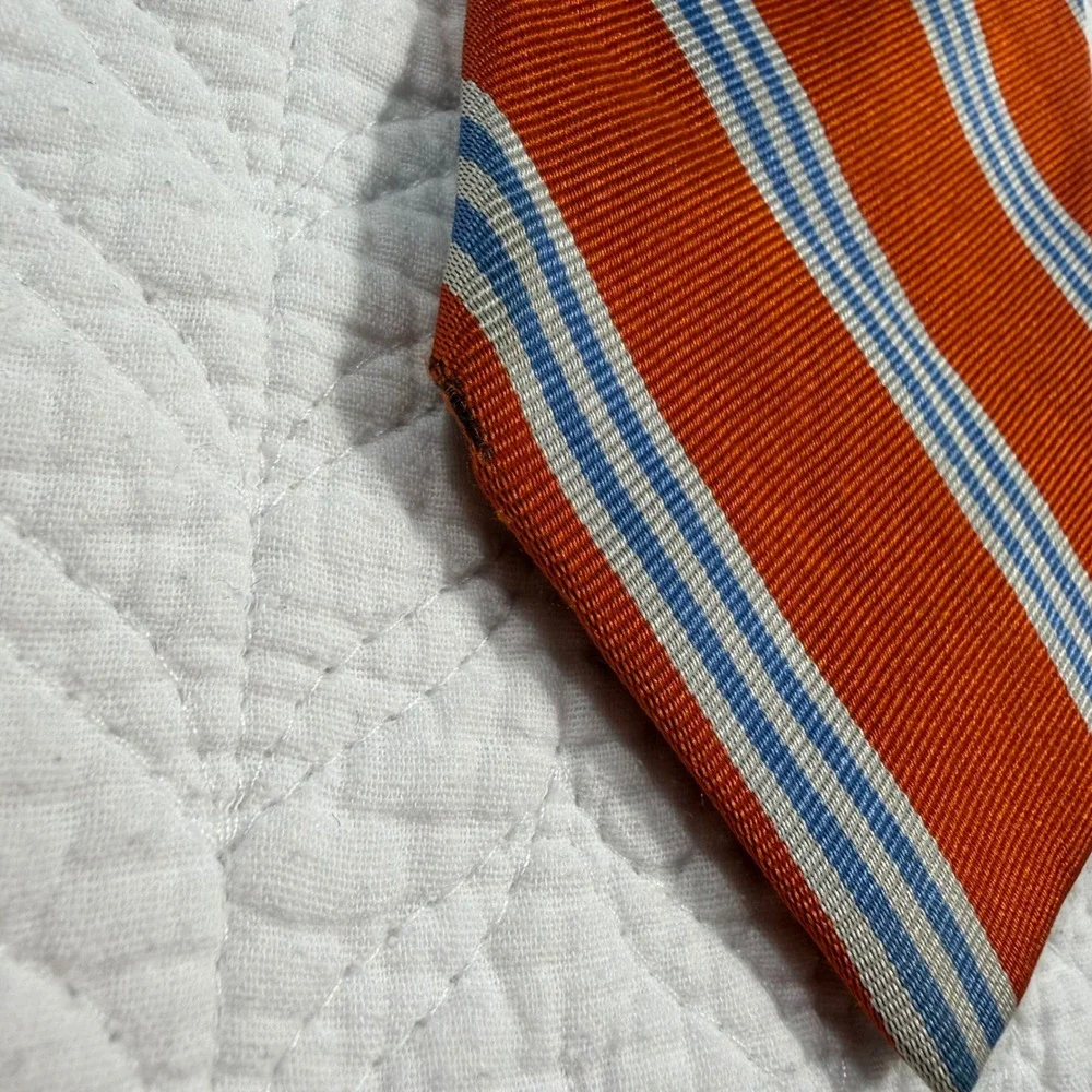 VTG Brooks Brothers Makers Men Necktie Repp Stripe Silk Orange Blue USA 60